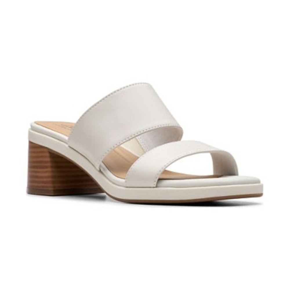 Clarks Jaylan Dusk Off White Leather Block Heel Slide Sandals Womens 6 W